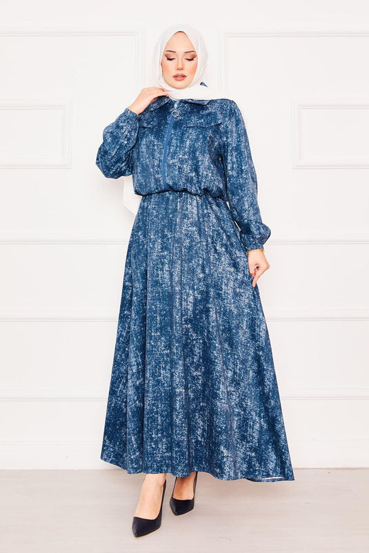 Cropped Double Hijab Dress Set Indigo