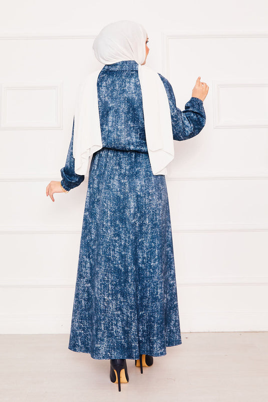 Cropped Double Hijab Dress Set Indigo