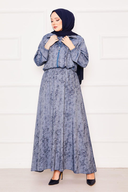 Cropped Double Hijab Dress Set Navy Blue