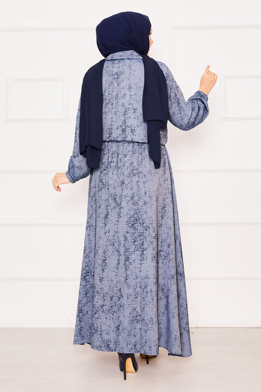 Cropped Double Hijab Dress Set Navy Blue