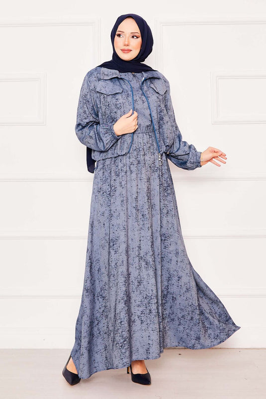 Cropped Double Hijab Dress Set Navy Blue