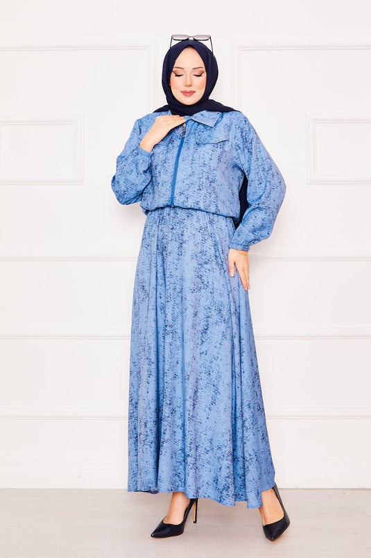 Cropped Double Hijab Dress Set Blue