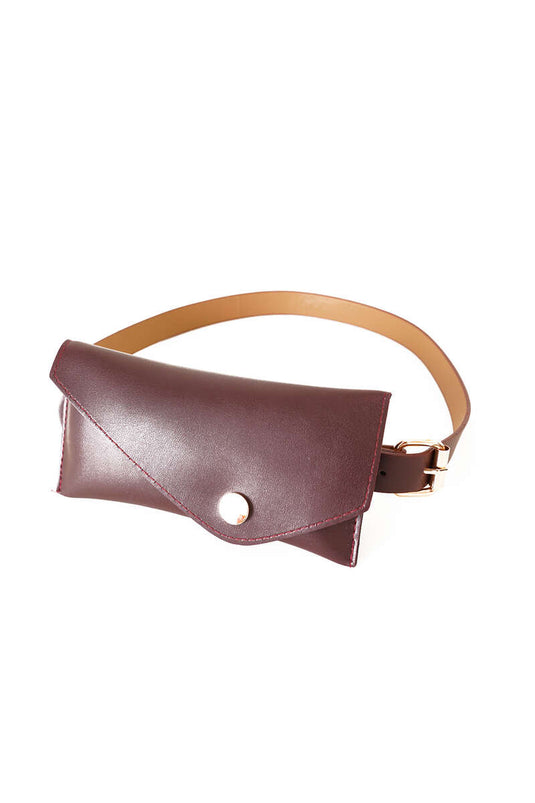 Ceinture fine marron avec portefeuille