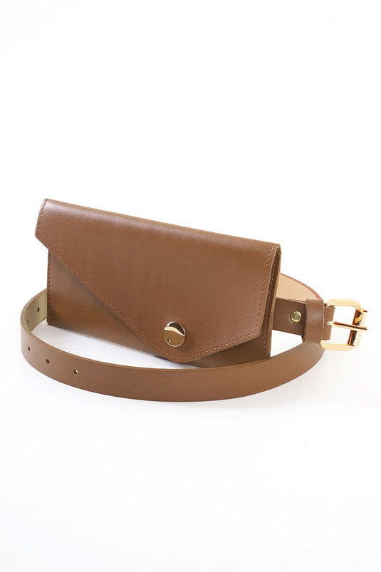 Ceinture fine beige avec portefeuille