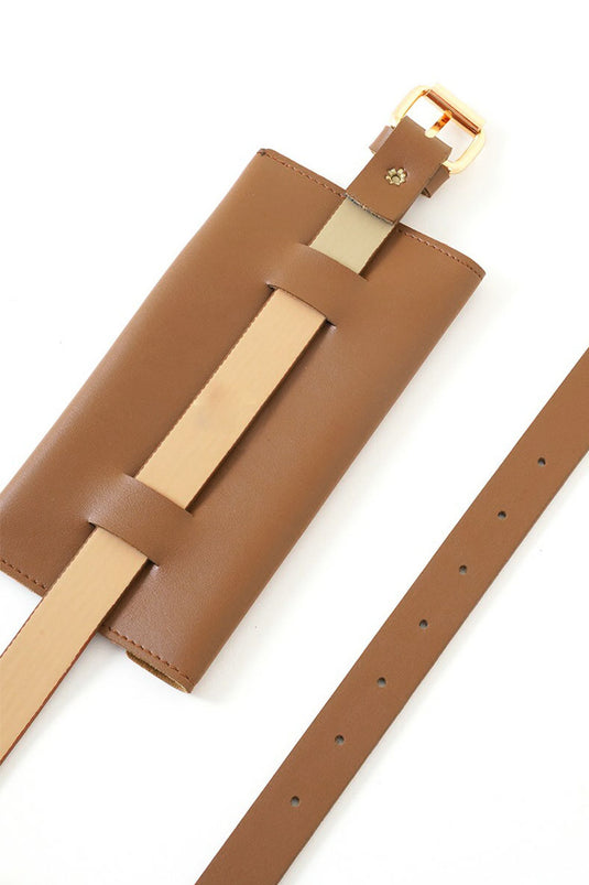 Ceinture fine beige avec portefeuille