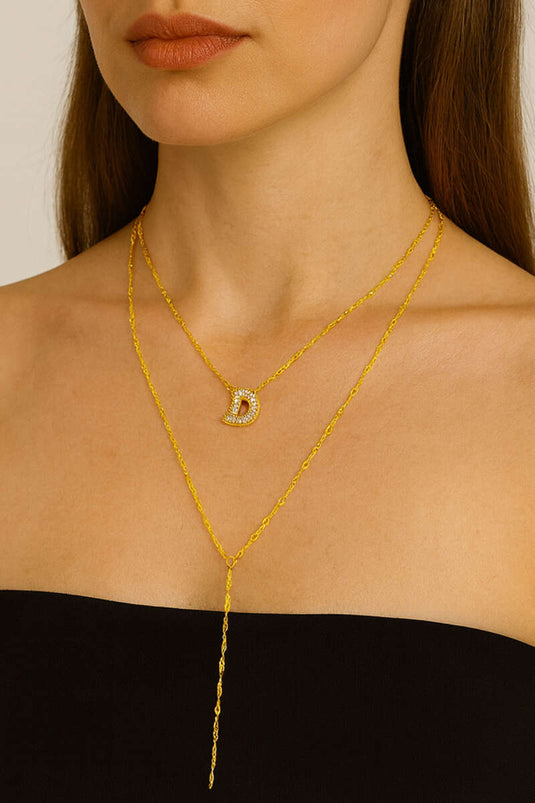 D Harfli Zincir Kolye Gold