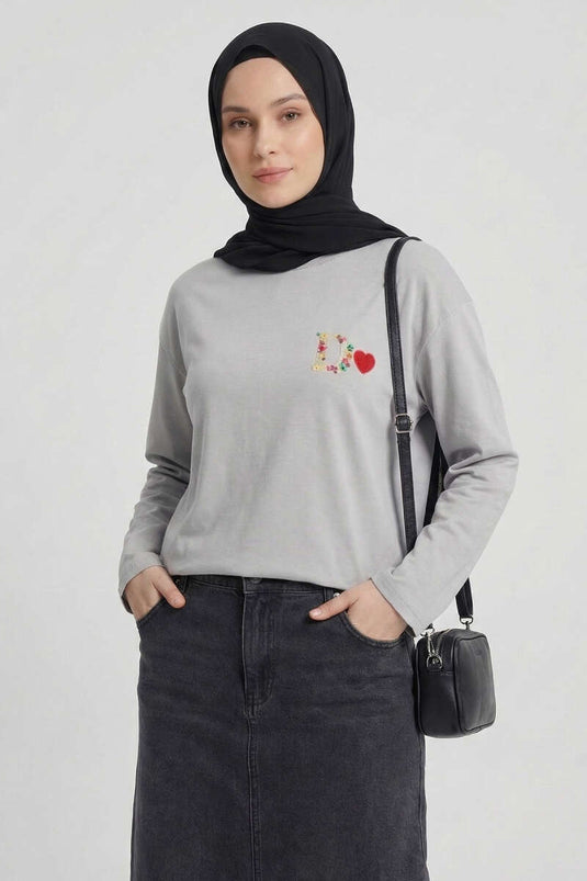 Tunika mit D-Logo und Herzmotiv, Grau