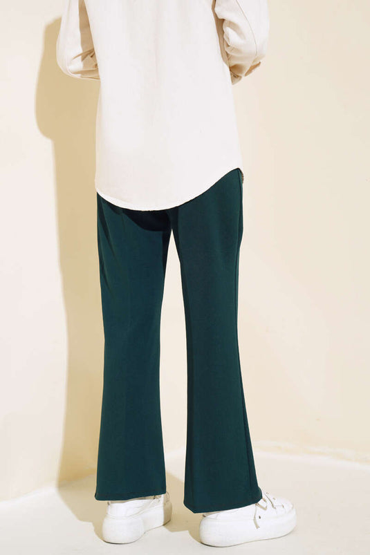 بنطلون مزدوج ذو قاع جرسي باللون الأخضر الزمردي