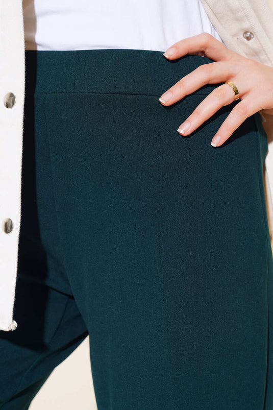 بنطلون مزدوج ذو قاع جرسي باللون الأخضر الزمردي