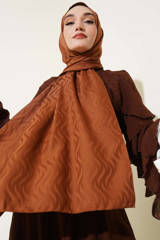 Dalga Desen İpeksi Jakar Şal Kahve