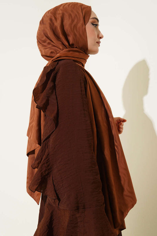 Dalga Desen İpeksi Jakar Şal Kahve