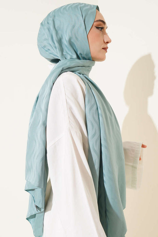 Dalga Desen İpeksi Jakar Şal Mint