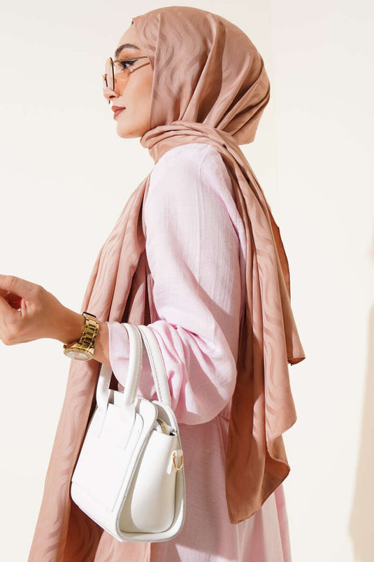 Dalga Desen İpeksi Jakar Şal Soft Kahve