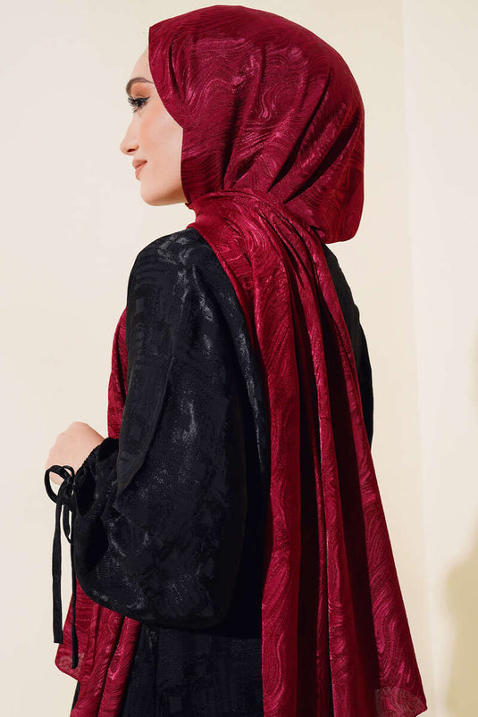 Wave Pattern Jacquard Melisa Shawl Burgundy