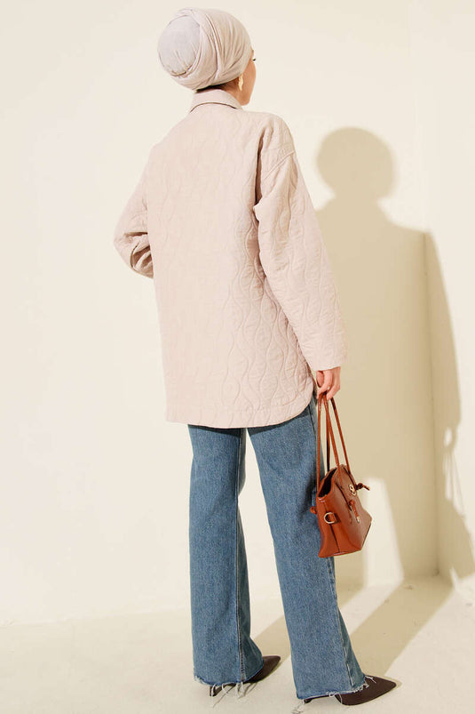 Gewatteerde jas met golfpatroon in beige