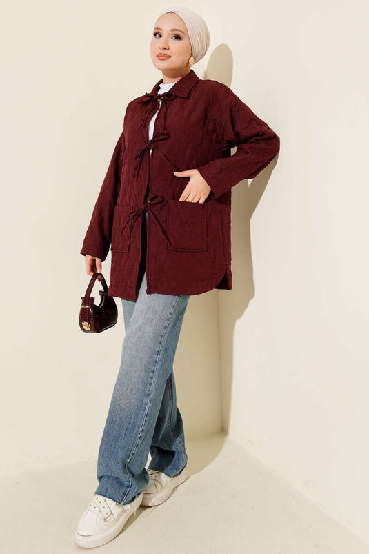 Gewatteerde jas met golfpatroon, bordeauxrood