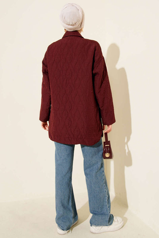 Gewatteerde jas met golfpatroon, bordeauxrood