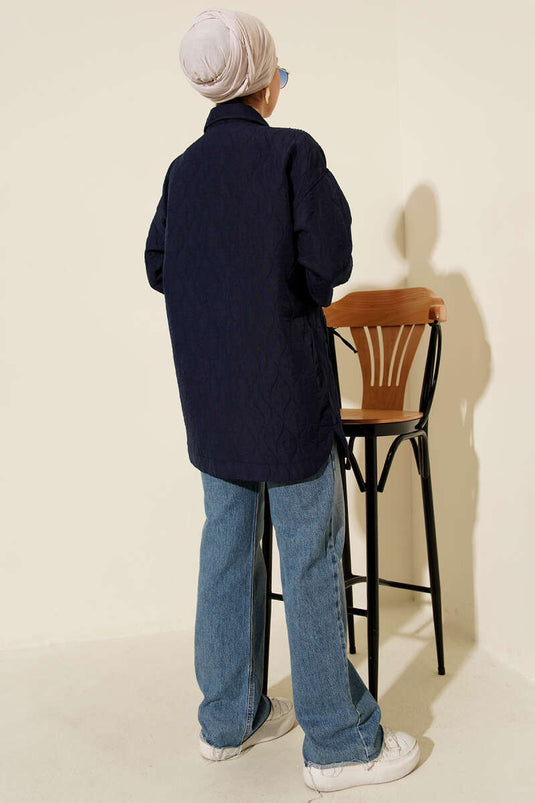 Dalga Desen Kapitone Ceket Lacivert