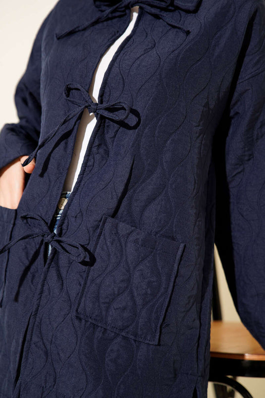 Dalga Desen Kapitone Ceket Lacivert