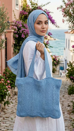 Sac d'été en maille à motif ondulé bleu bébé