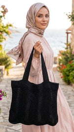 Sac d'été en maille à motif ondulé noir