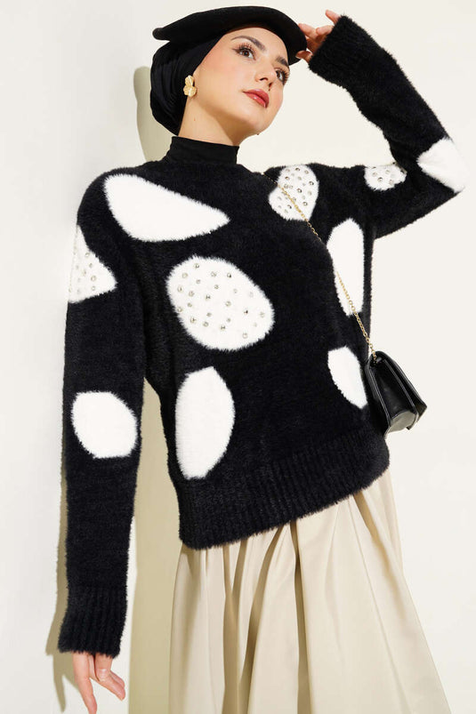 سترة لؤلؤية بنقشة دلماسية بيضاء