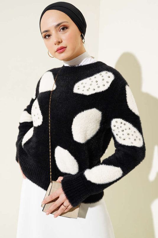 سترة لؤلؤية بنقشة دلماسية سوداء