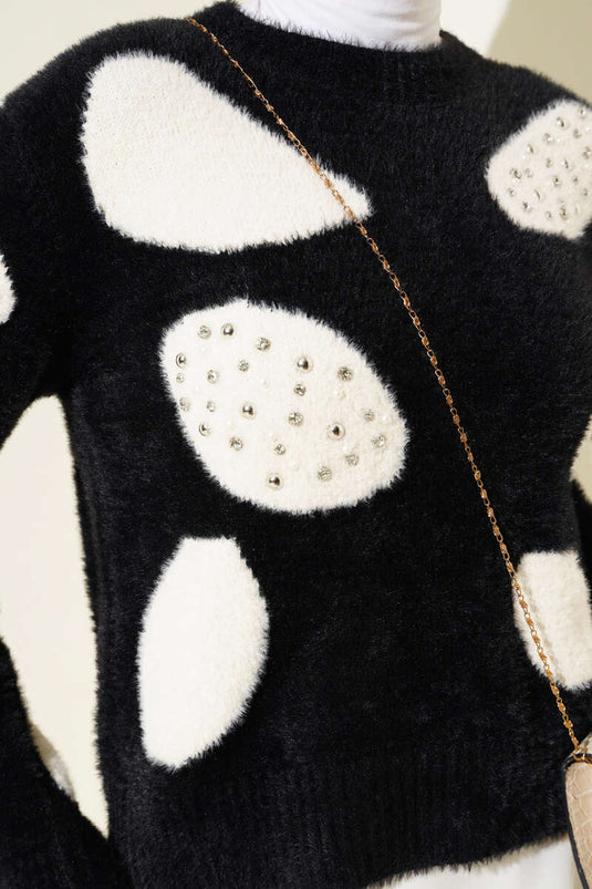 سترة لؤلؤية بنقشة دلماسية سوداء