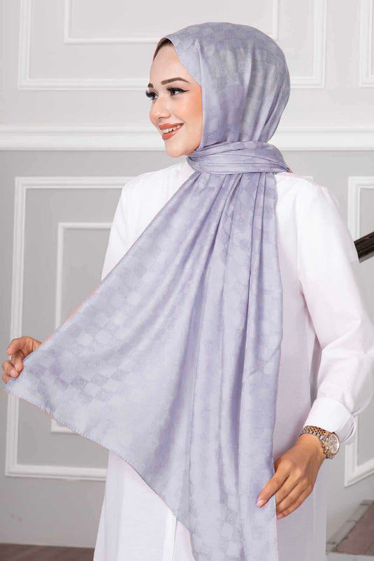 Châle Hijab à Motifs Damier Gris Clair