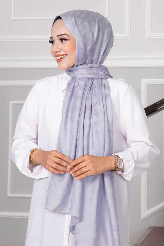 Châle Hijab à Motifs Damier Gris Clair