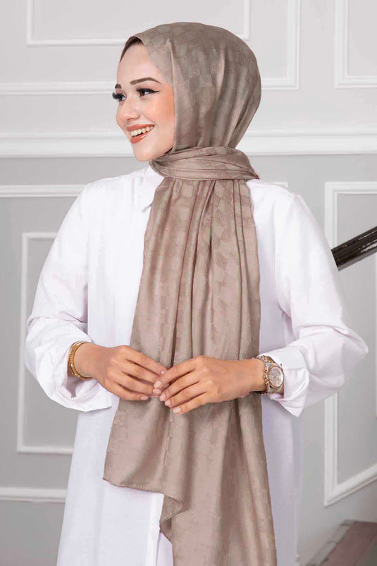 Châle Hijab à motifs damier Latte