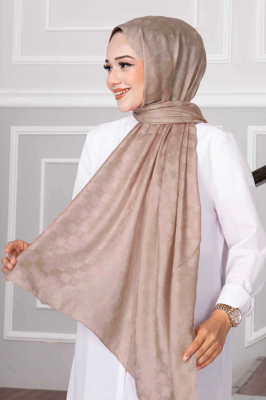 Châle Hijab à motifs damier Latte