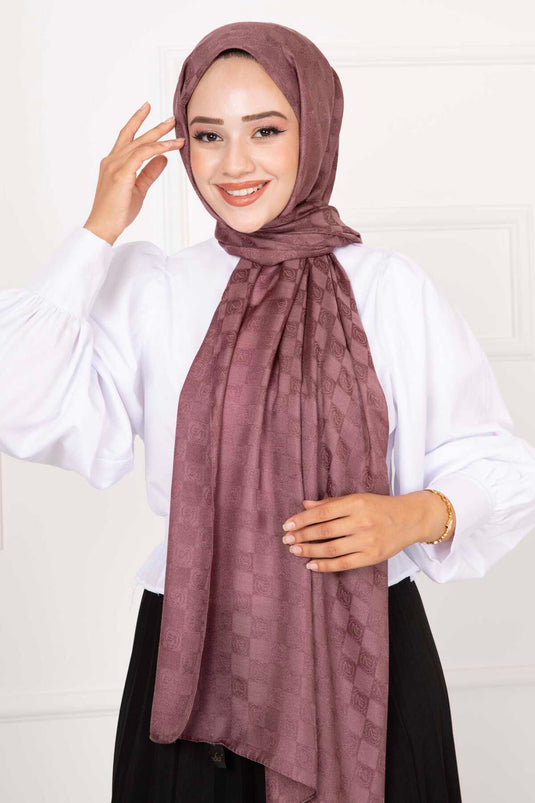 Châle Hijab à Motifs Carreaux Prune