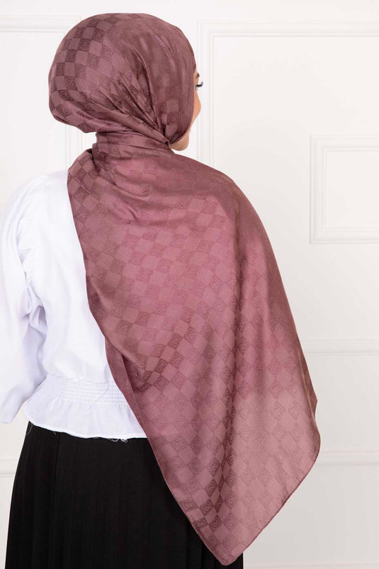 Châle Hijab à Motifs Carreaux Prune