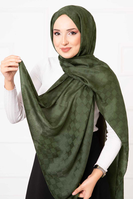 Hijab-Schal mit Schachbrettmuster, Khaki