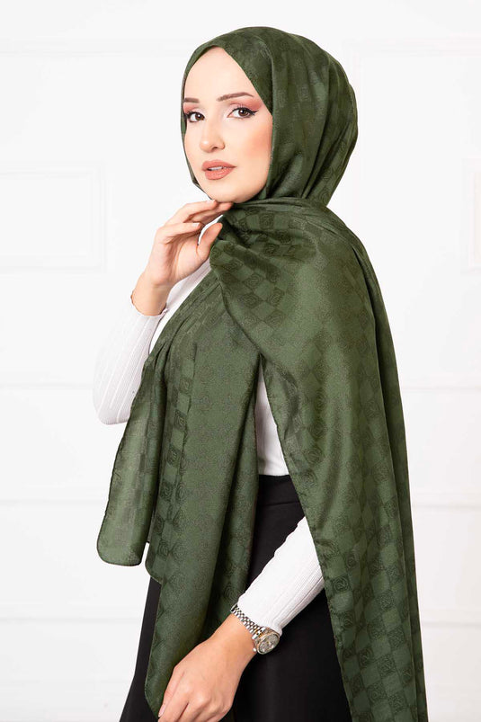 Chal Hijab con estampado de tablero de ajedrez Caqui