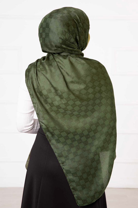 Chal Hijab con estampado de tablero de ajedrez Caqui