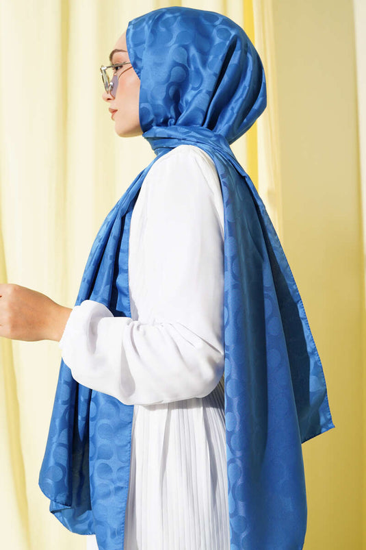 Stamp Pattern Jacquard Shawl Blue