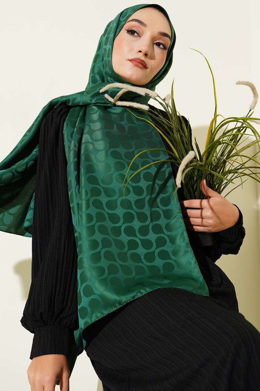 Stamp Pattern Jacquard Shawl Green