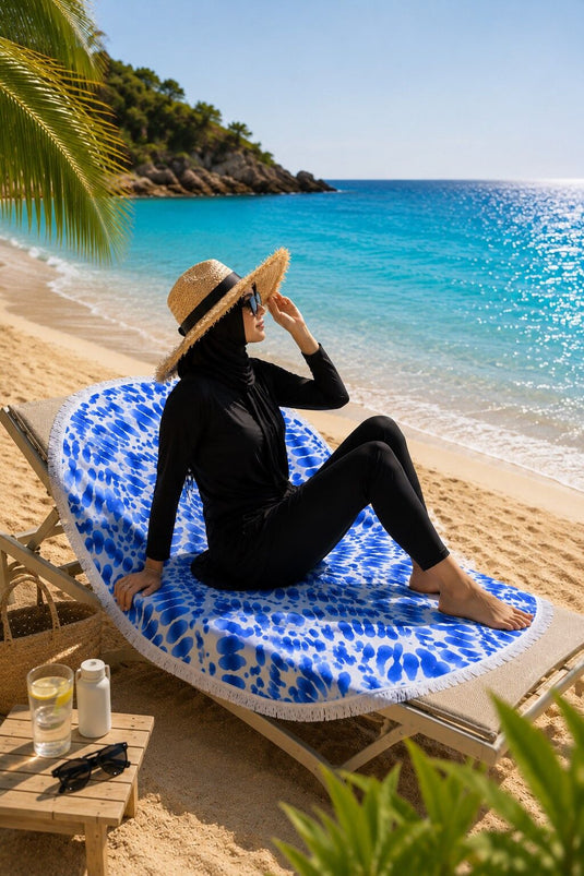 Serviette de plage Damla Desen bleue