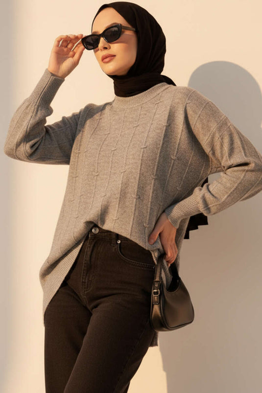 Droplet Pattern Soft Knit Sweater Grey