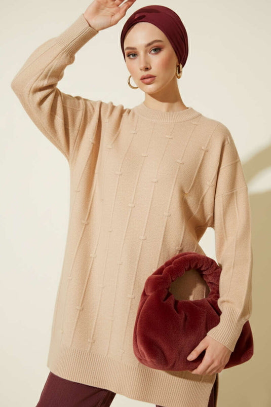 Damla Desen Yumoş Triko Kazak Latte