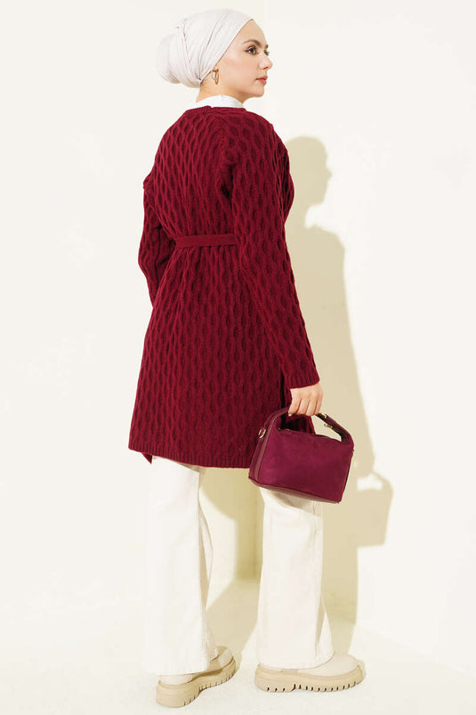 Gilet En Maille Brodé Damla Bordeaux