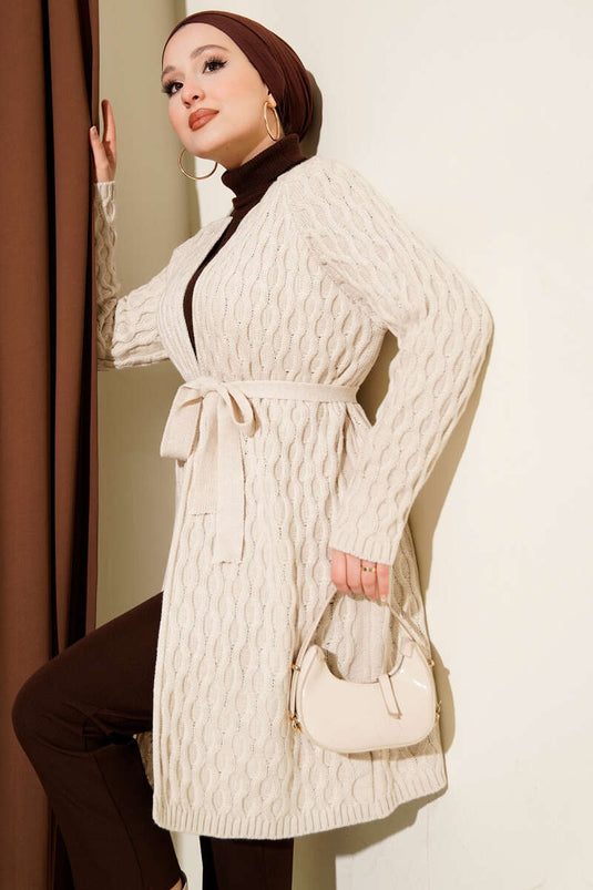 Damla Kabartmalı Triko Hırka Taş