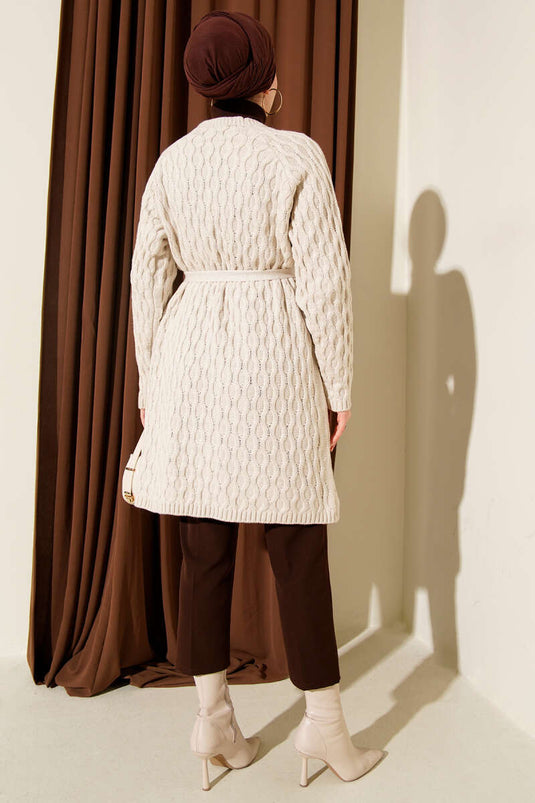 Damla Kabartmalı Triko Hırka Taş