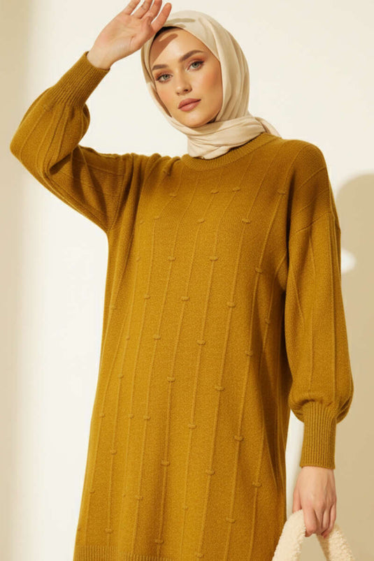 Tunique en maille duveteuse à motif gouttelettes vert olive