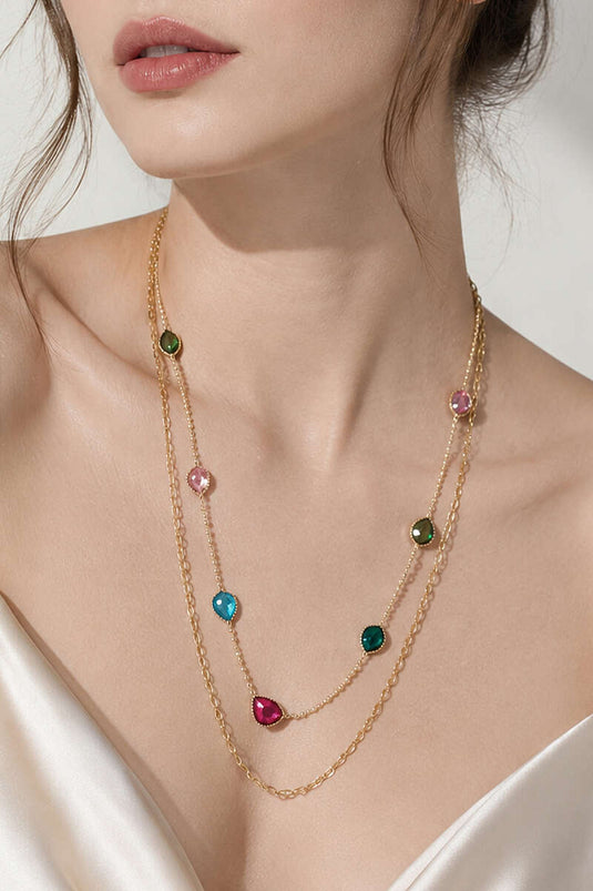 Collier Chaîne De Pierres Colorées Damla Or
