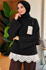 Tunique En Maille Avec Poche En Dentelle Anthracite