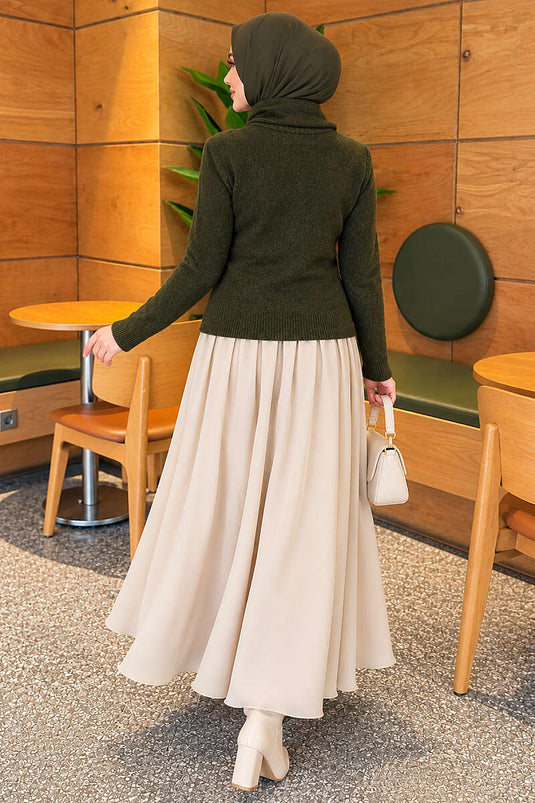 Kaki Strickpullover Mit Spitzen-Details