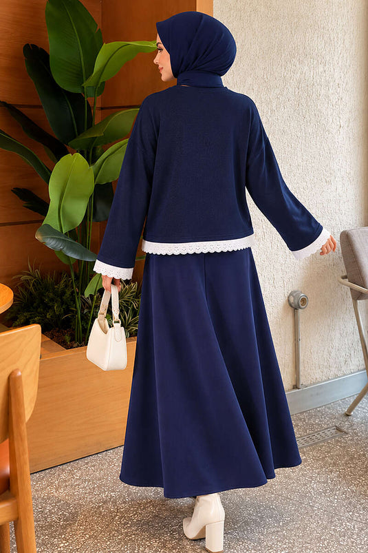Dantel Detaylı Basic Tunik Lacivert